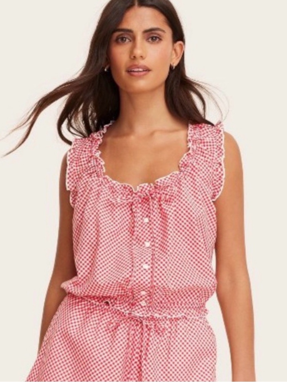 NWT♥️Parke x Target Red &White Gingham, Ruffle Button-Front Tank, Size  XS